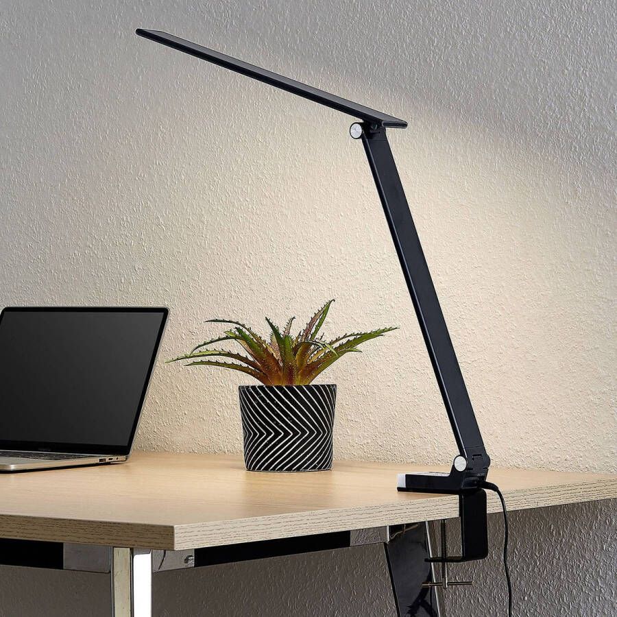 PRIOS LED bureaulamp- met touchdimmer 1licht ABS polycarbonaat aluminium H: 52 cm zwart Inclusief lichtbron