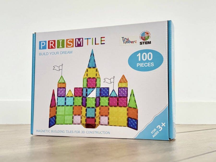 Prismtile Magnetic Tiles- Magnetisch Speelgoed – 100 stuks Constructie speelgoed Magnetische tegels Montessori speelgoed Magnetic toys Magnetische bouwstenen Speelgoed Kinderen TinyTimberz