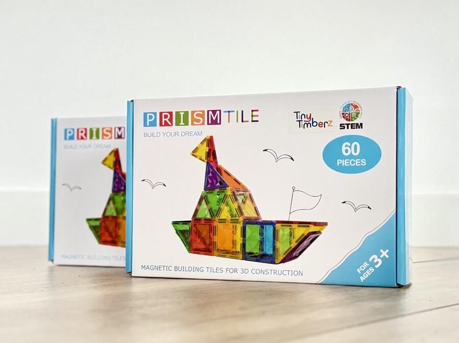 Prismtile Magnetic Tiles- Magnetisch Speelgoed – 60 stuks Constructie speelgoed Magnetische tegels Montessori speelgoed Magnetic toys Magnetische bouwstenen Speelgoed Kinderen TinyTimberz