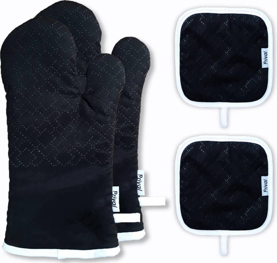 Prival Ovenwanten 2 Stuks En Pannenlappen 2 Stuks Ovenhandschoenen Ovenwant Pannenlap