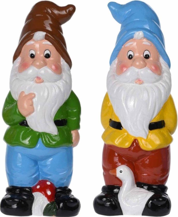 Pro Garden 2x stuks tuinkabouters keramiek 30 cm Met blauwe en bruine muts
