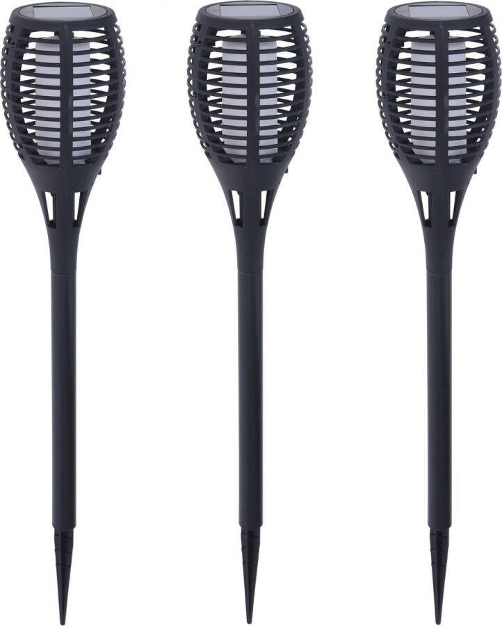 Pro Garden 3x Solar fakkels toortsen vlam effect zwart tuinverlichting op zonne-energie 49 cm Tuindecoratie accessoires Tuinverlichting Tuinlampjes Buiten verlichting Solar zonne-energie lamp voor in de tuin