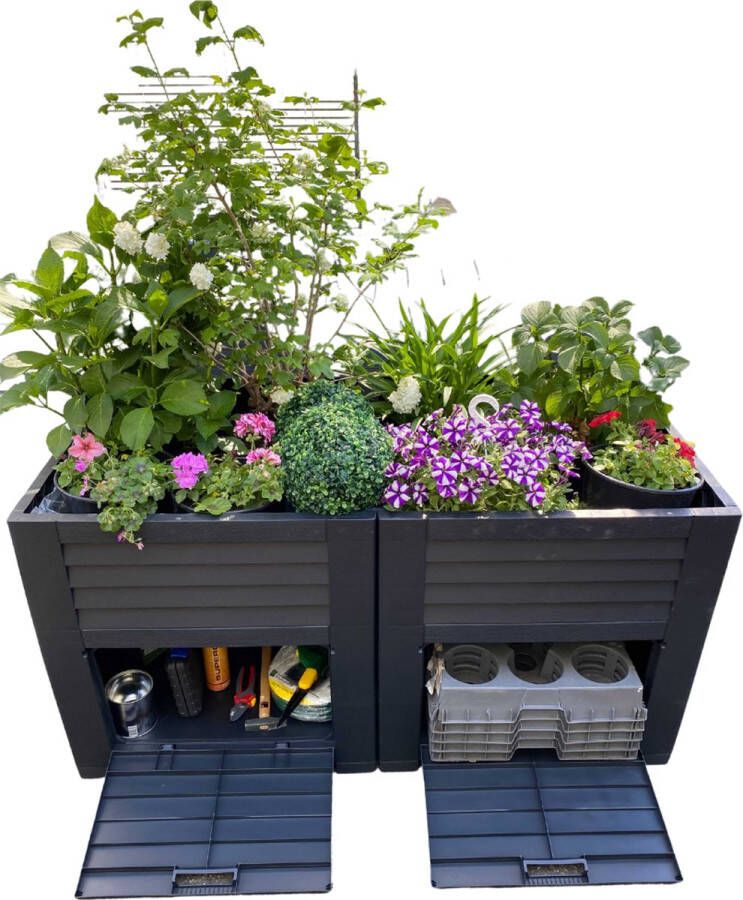 Pro Garden dubbele Plantenbak Bloembak verhoogd – Met opslagruimte – Robuust – Weerbestendig 150X76X78 cm voor in de tuin of op het balkon