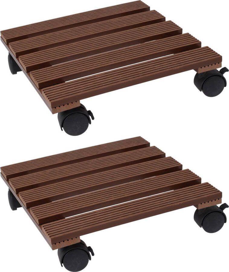 Pro Garden Plantentrolley 2x hout bruin vierkant 29 x 29 cm 100 kilo