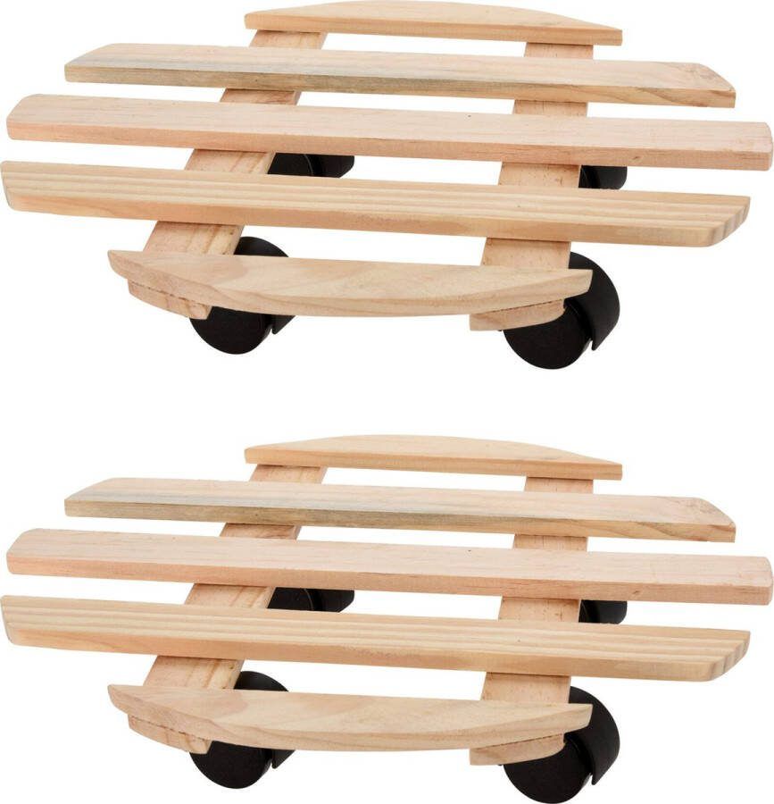 Pro Garden Plantentrolley 2x hout naturel rond D35 cm 100 kilo