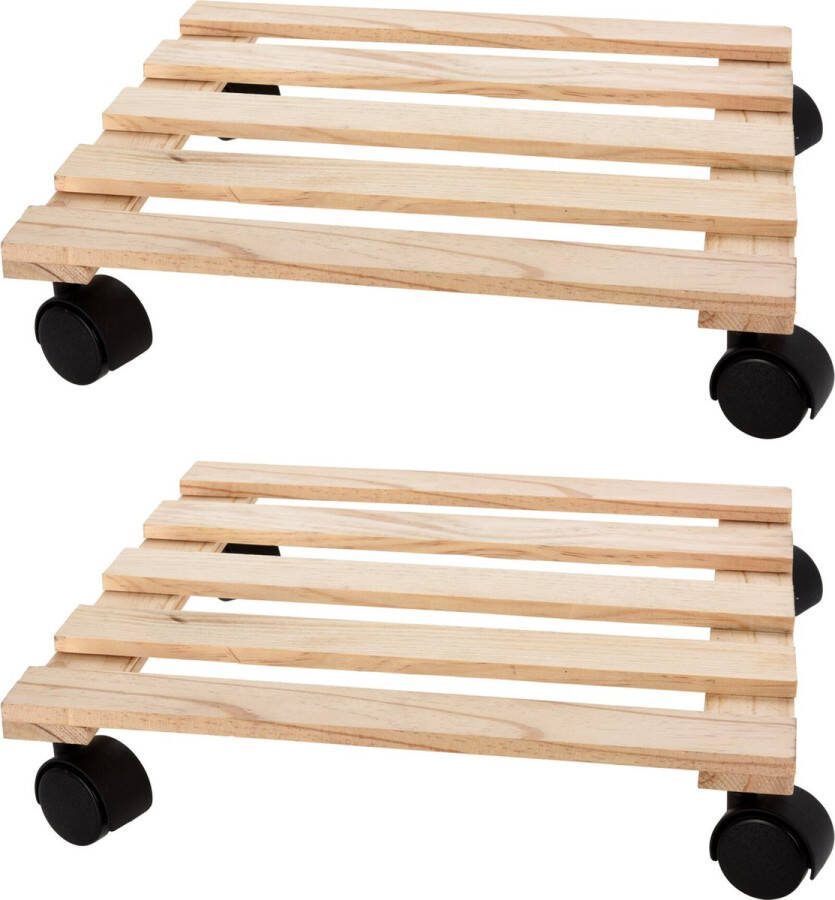 Pro Garden Plantentrolley 2x hout naturel vierkant 28 x 28 cm 100 kilo