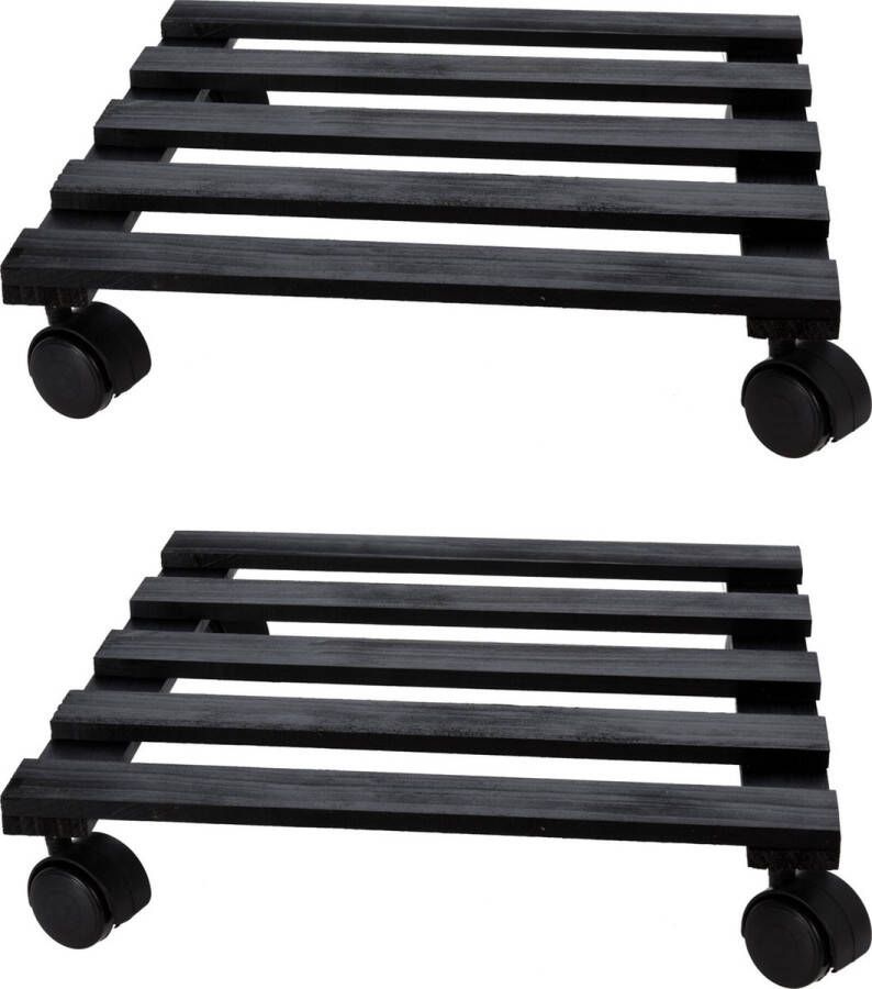 Pro Garden Plantentrolley 2x hout zwart vierkant 28 x 28 cm 100 kilo