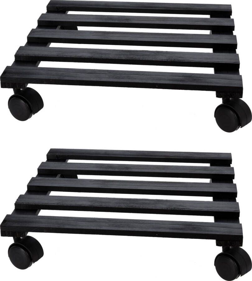Pro Garden Plantentrolley 2x hout zwart vierkant 35 x 35 cm 100 kilo