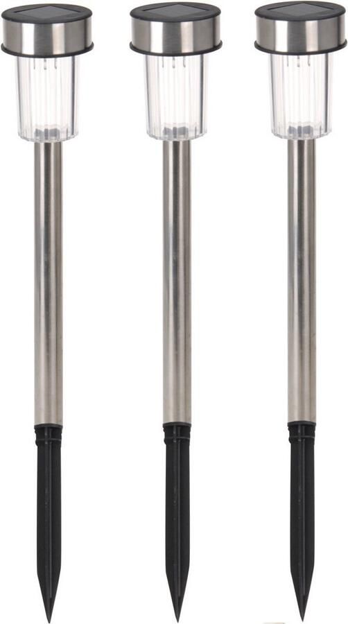 Pro Garden buitenlampen tuinlampen 8x RVS koel wit solar verlichting 36 cm prik spotjes