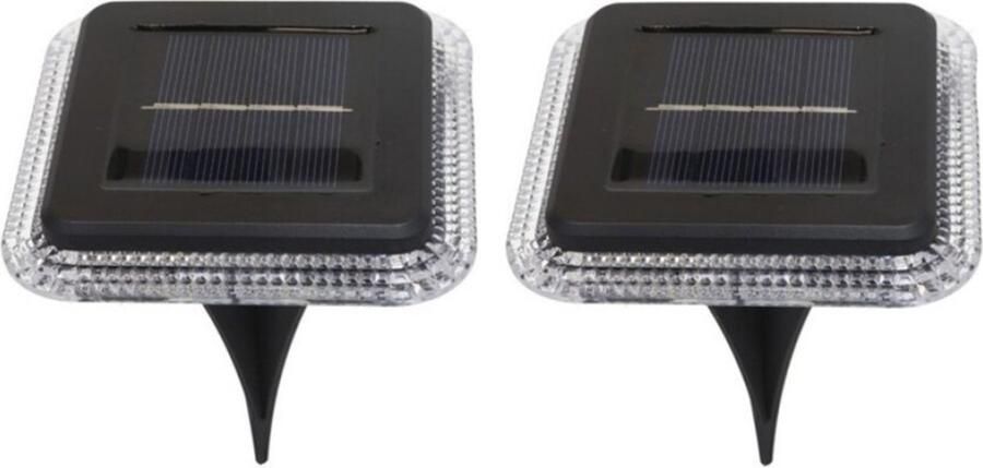 Pro Garden Progarden Buiten lampje prik spots set 2x solar verlichting tuinpad planten verlichting 8 LEDs D10 cm