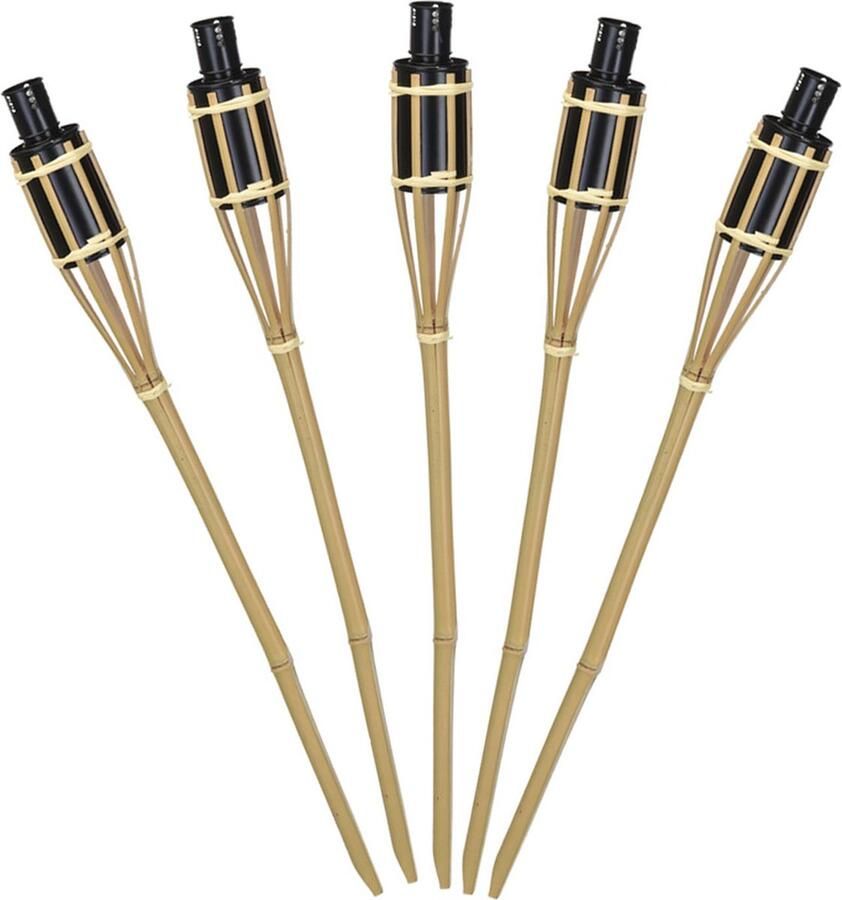 Pro Garden Tuinfakkels voor lampenolie 8x stuks bamboe hout navulbaar 65 cm tuinkaarsen