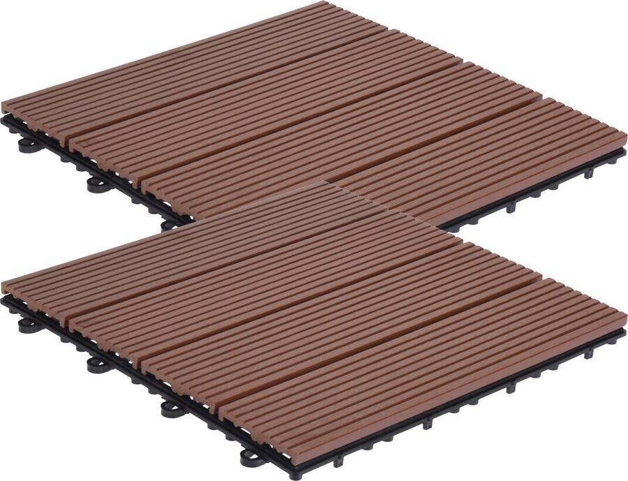 Pro Garden Tuintegel terrastegels 12x stuks bruin kunststof 30 x 30 cm vlonder vloertegels klikbaar