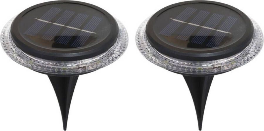 Pro Garden Progarden Buiten lampje prik spots set 2x solar verlichting tuinpad planten verlichting 8 LEDs D11 cm