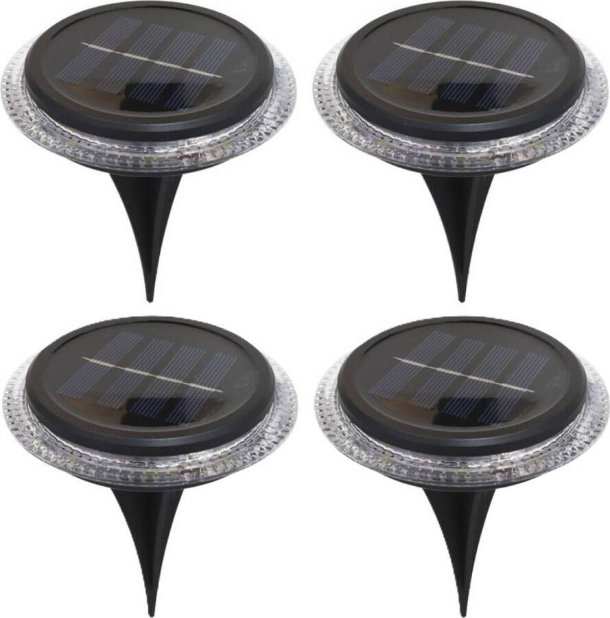 Pro Garden Progarden Buiten lampje prik spots set 4x solar verlichting tuinpad planten verlichting 8 LEDs D11 cm