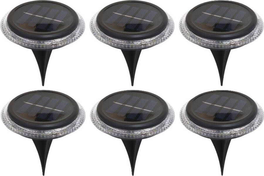 Pro Garden Progarden Buiten lampje prik spots set 6x solar verlichting tuinpad planten verlichting 8 LEDs D11 cm