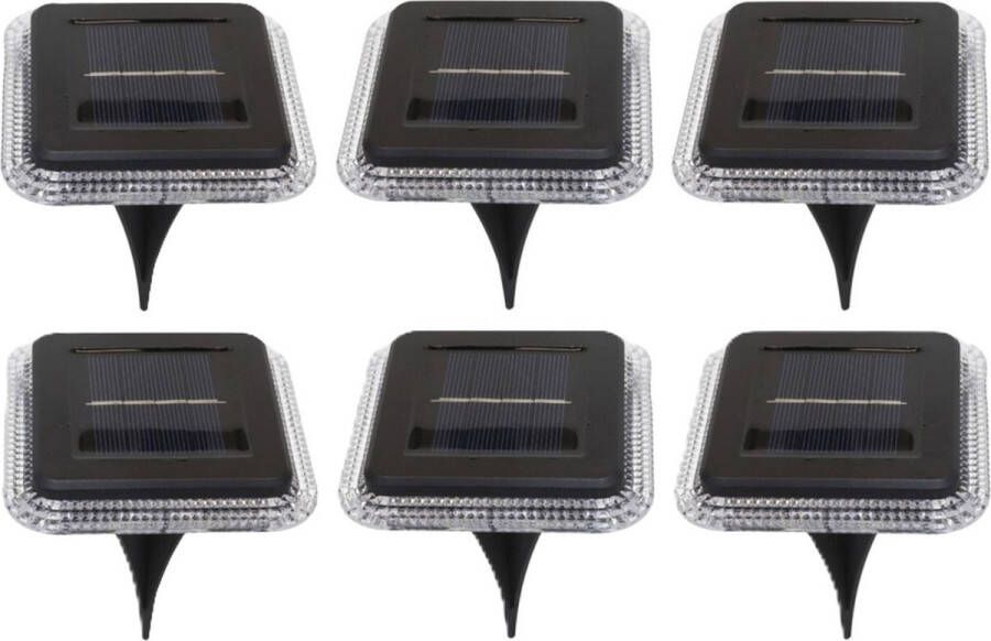 Pro Garden Progarden Buiten lampje prik spots set 6x solar verlichting tuinpad planten verlichting 8 LEDs D10 cm