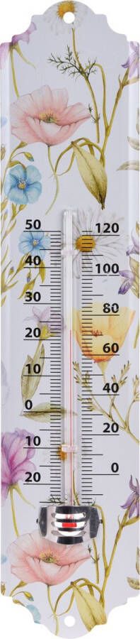 Pro Garden Set van 2x stuks binnen buiten thermometer metaal met lentebloemen zomerse print 29 x 6.5 cm Huis Tuin Temperatuurmeters