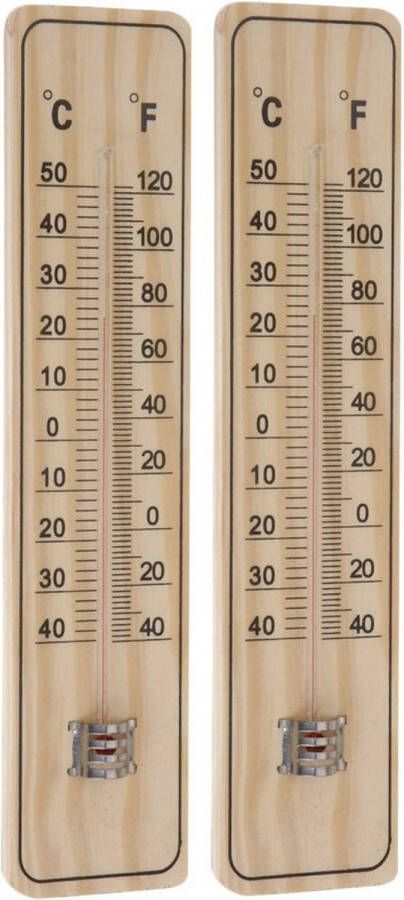 Pro Garden Set van 2x stuks binnen buiten thermometers hout 22 5 x 5 cm Temperatuurmeters