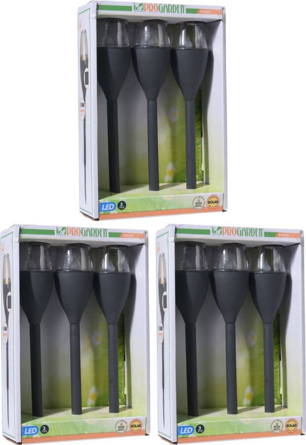 Pro Garden Set van 9x stuks zwarte solar LED lantaarns 31 cm Tuinverlichting Tuinlampen Solarlampen op zonne-energie