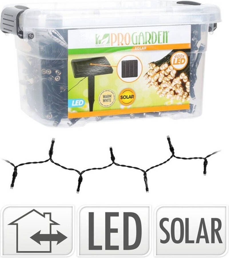 Pro Garden Solar Lichtsnoer 400 LED 24 + 4 meter Warm wit met Bewaarbox