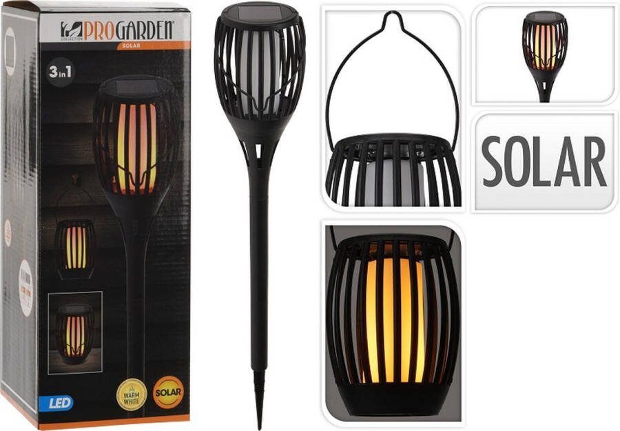 Pro Garden Progarden Solar Tuinlamp Fakkel Zwart Led Vlameffect 3-In1: Prikspot Staand Hangend