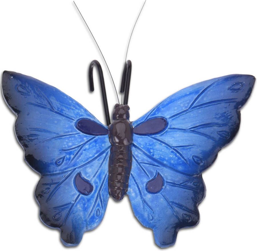 Pro Garden tuindecoratie bloempothanger vlinder kunststeen blauw 13 x 10 cm