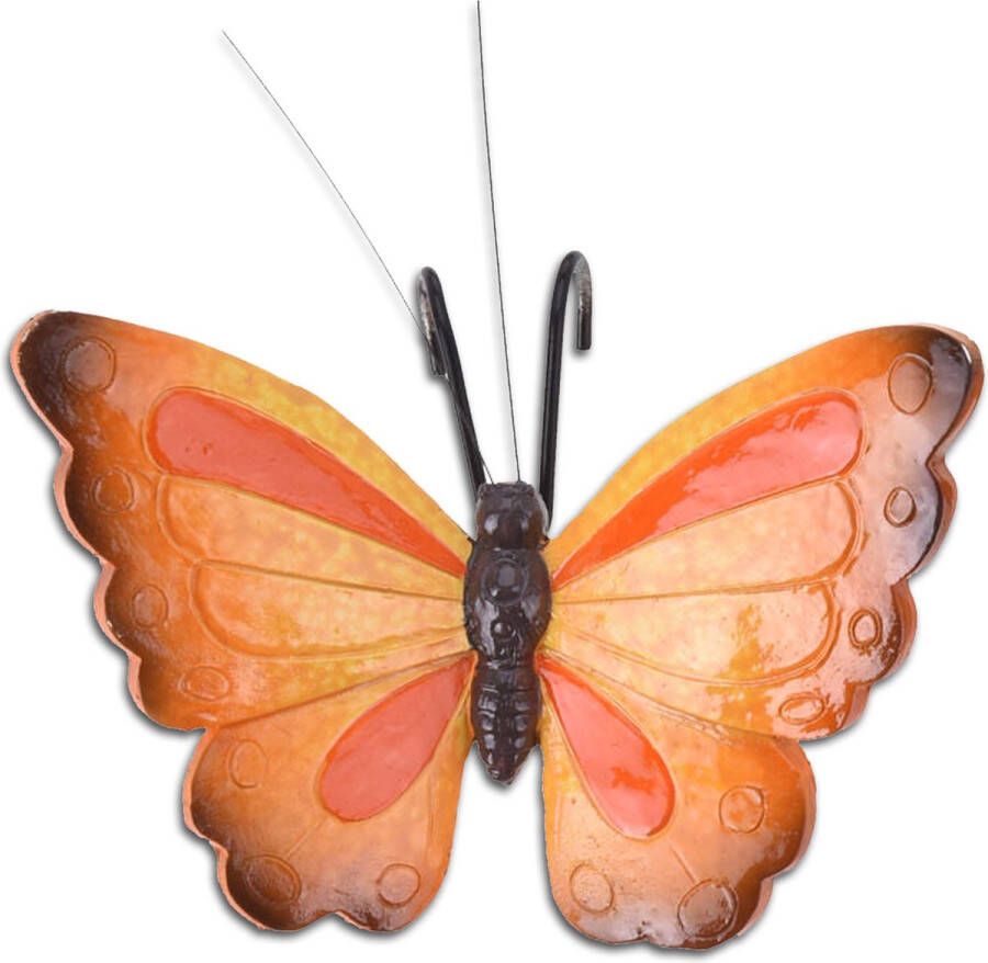 Pro Garden tuindecoratie bloempothanger vlinder kunststeen oranje rood- 13 x 10 cm Tuinbeelden