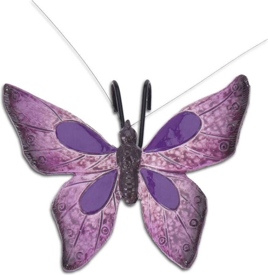 Pro Garden tuindecoratie bloempothanger vlinder kunststeen paars 13 x 10 cm