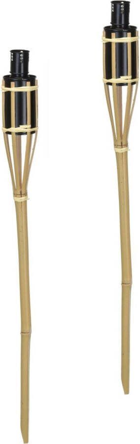 Pro Garden Tuinfakkels voor lampenolie 2x stuks bamboe hout navulbaar 65 cm tuinkaarsen