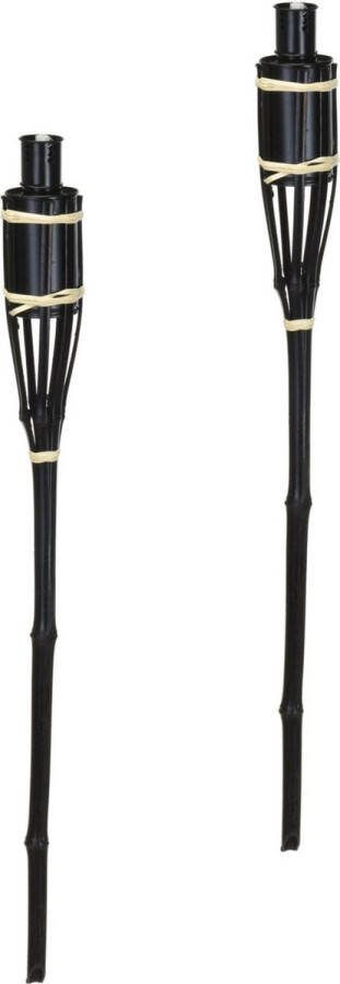 Pro Garden Tuinfakkels voor lampenolie 2x stuks zwart bamboe hout navulbaar 65 cm tuinkaarsen