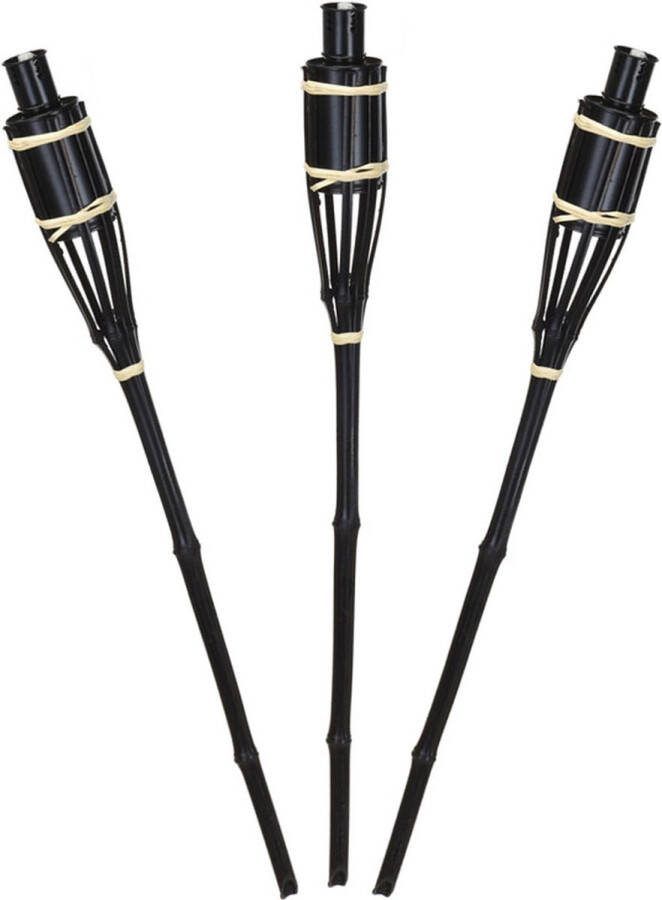 Pro Garden Tuinfakkels voor lampenolie 4x stuks zwart bamboe hout navulbaar 65 cm tuinkaarsen