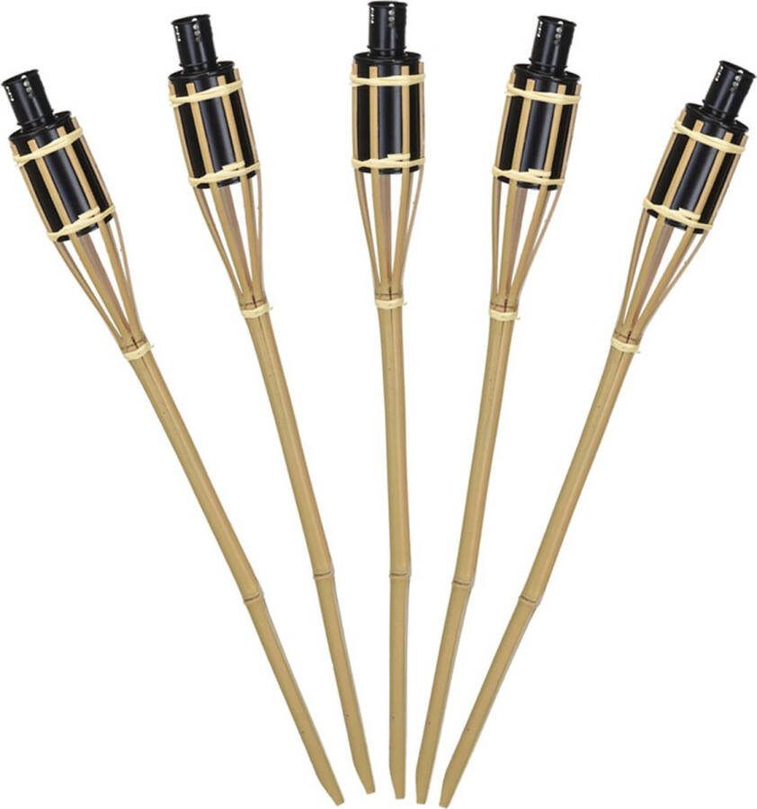 Pro Garden Tuinfakkels voor lampenolie 6x stuks bamboe hout navulbaar 65 cm tuinkaarsen