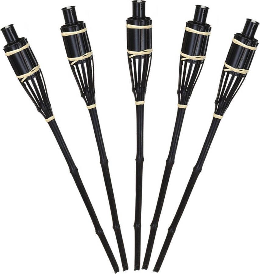 Pro Garden Tuinfakkels voor lampenolie 6x stuks zwart bamboe hout navulbaar 65 cm tuinkaarsen