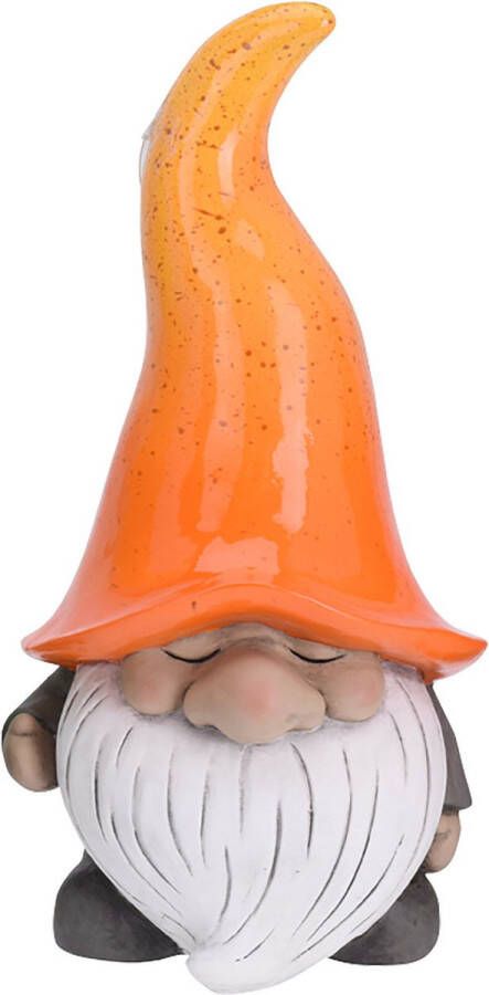 Pro Garden Tuinkabouter beeld Grumpy Polystone met grote muts oranje 32 cm