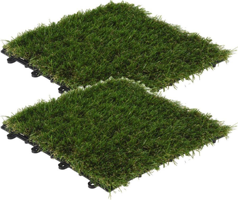 Pro Garden Tuintegel terrastegels 12x stuks groen kunstgras 30 x 30 cm vlonder vloertegels klikbaar