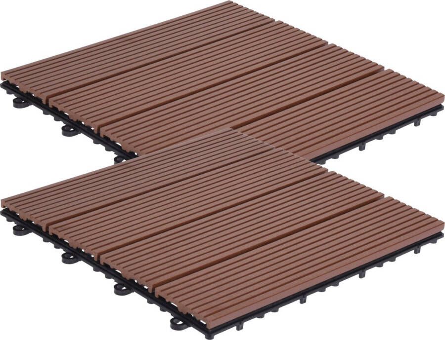 Pro Garden Tuintegel terrastegels 24x stuks bruin kunststof 30 x 30 cm vlonder vloertegels klikbaar