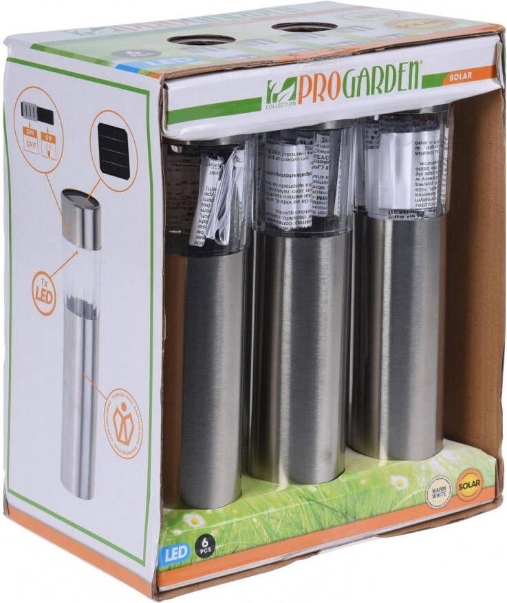 Pro Garden Zonnelamp Stake (Set van 6) Modern design Aluminium padverlichting Zonne-energie | tuinverlichting led