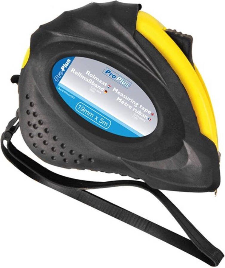 ProPlus Rolmaat 19 mm x 5 meter Klikmechanisme Zwart Geel Extra sterk Flexibele top