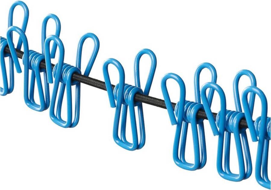 ProPlus Waslijn Elastisch 200 t m 330 cm Incl. 12 Wasknijpers Zwart Blauw