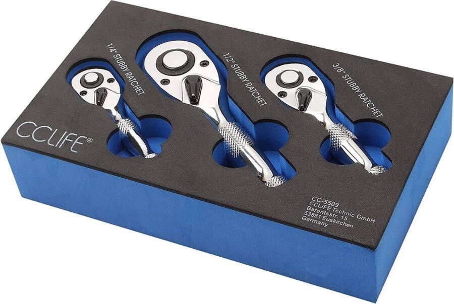 ::Pro:.CClife Mini Ratelsleutel 3-delige Omkeerbare Ratel Set 1 4 3 8 1 2 Fijnvertande Ratel met 72 Tanden van CrV Staal X01NSK399