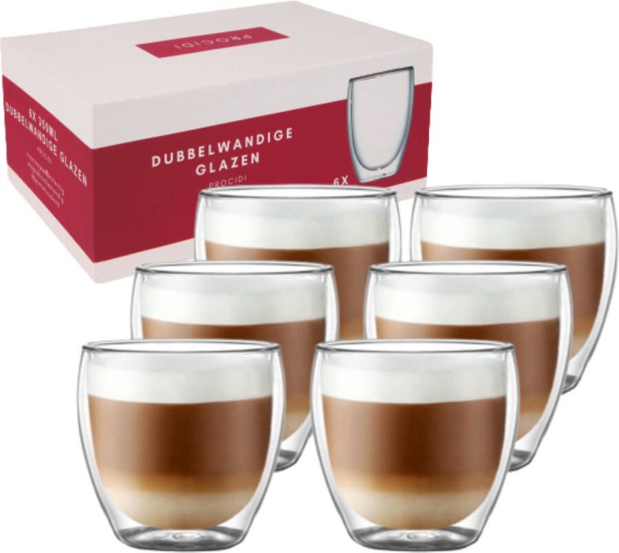 Procidi Dubbelwandige Glazen Theeglazen 250 ml 6 stuks Latte Macchiato Cappucino Koffieglazen Dubbelwandig Koffietassen Vaatwasserbestendig