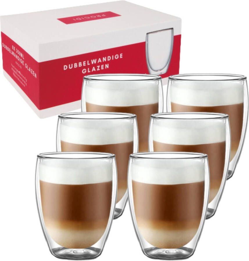 Procidi Theeglazen Set Dubbelwandige Glazen 350 ml 6 stuks Latte Macchiato Cappucino Koffieglazen 6x Dubbelwandig Thee Glas Koffie Kop Theeglas Koffietassen Kopjes