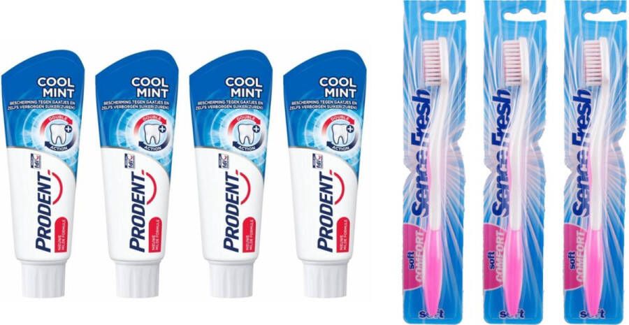 Prodent 4x Cool Mint Tandpasta + 3 tandenborstels soft rose