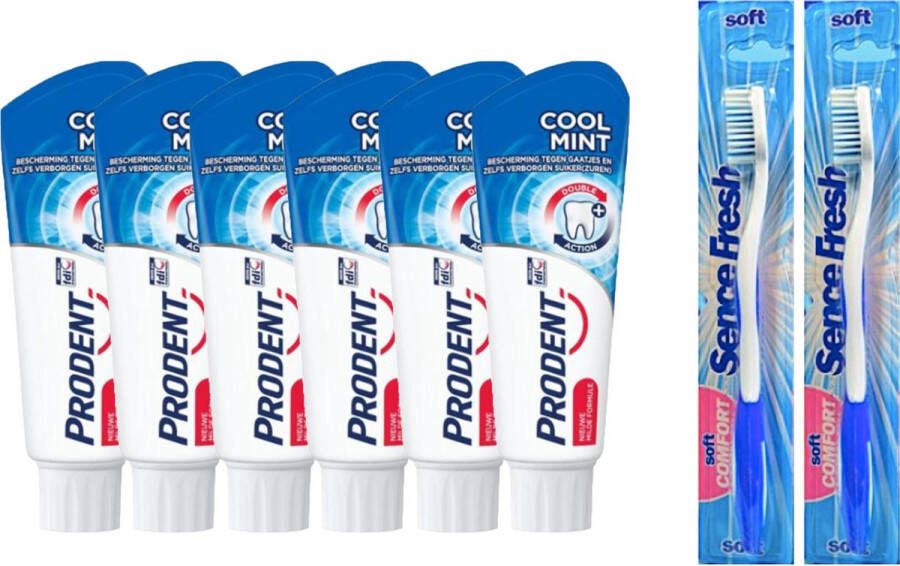Prodent 6 x Cool Mint Tandpasta + 2x tandenborstels soft -blauw