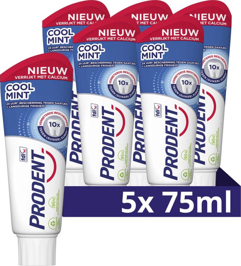 Prodent Tandpasta Cool Mint 10x verbeterde bescherming tegen (suiker)zuren** en tandplak 5 x 75 ml