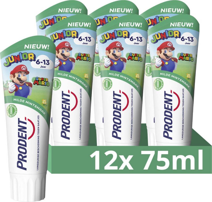 Prodent Junior 6-13 jaar Tandpasta Super Mario tandverzorging met fluoride remineralisatie-technologie 12 x 75 ml