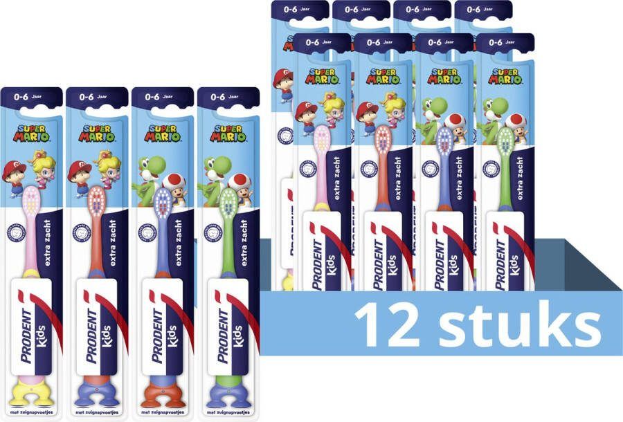 Prodent Kids 0-6 jaar Tandenborstel Super Mario voor effectieve en zachte reiniging van het tandglazuur op melktanden 12 stuks