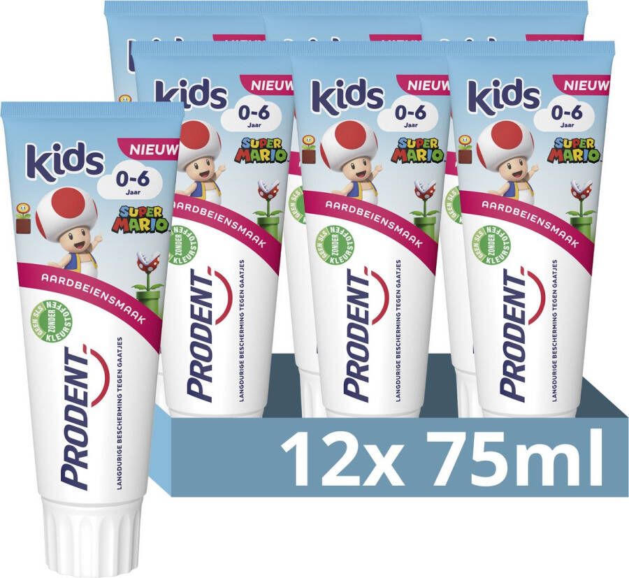 Prodent Kids 0-6 jaar Tandpasta Super Mario tandverzorging met fluoride remineralisatie-technologie 12 x 75 ml