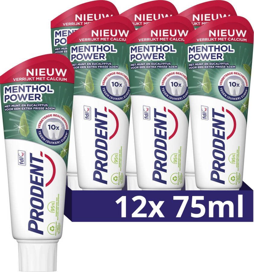 Prodent Tandpasta Menthol Power met munt en eucalyptus voor een extra frisse adem en schone tanden 12 x 75 ml