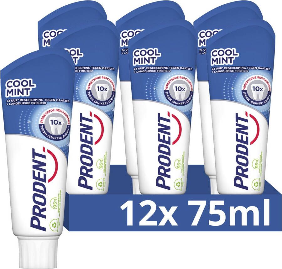 Prodent Tandpasta Cool Mint 10x verbeterde bescherming tegen (suiker)zuren** voor optimale tandverzorging 12 x 75 ml